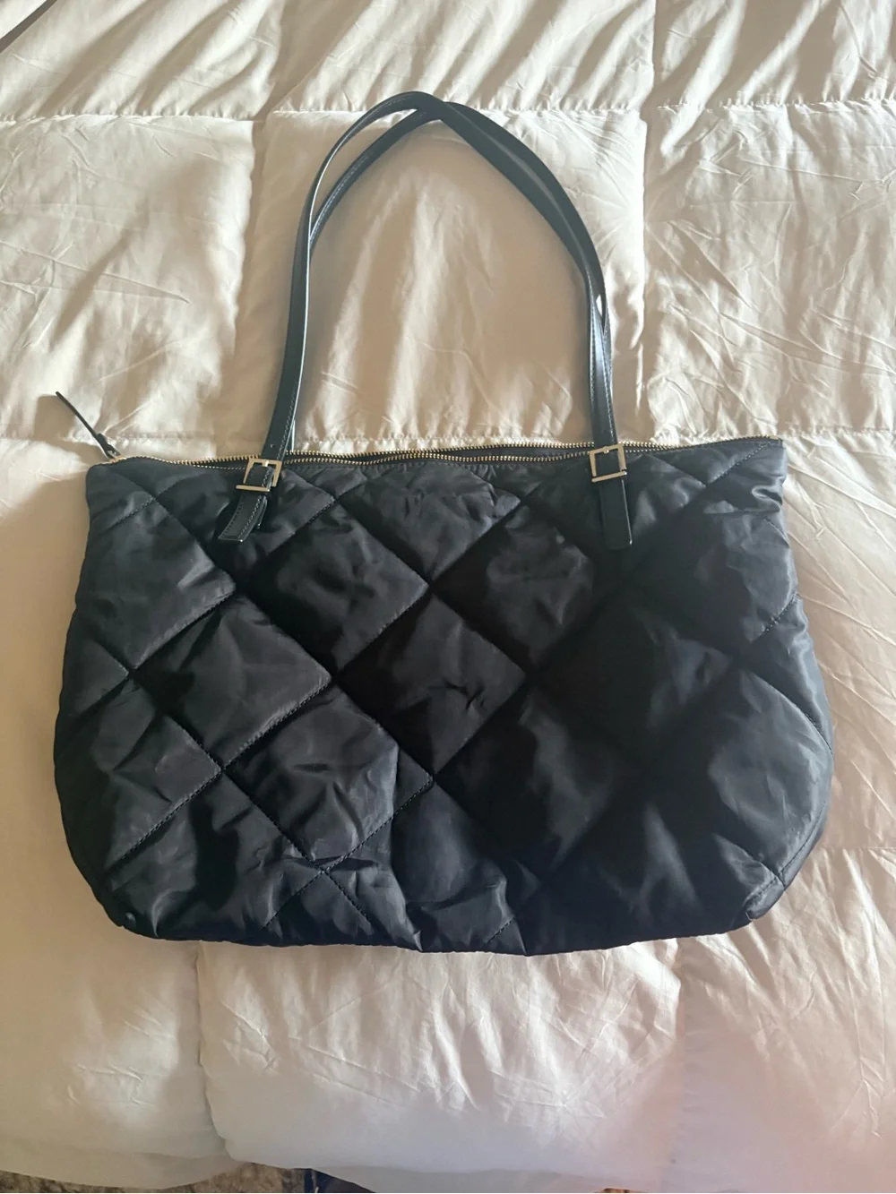 kate spade Black Quilted Nylon Tote with Gold Logo Accent